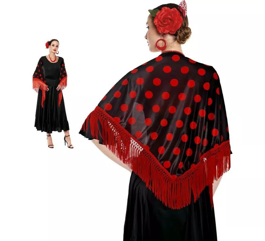 Translation missing: es.Mantón Sevillana o Chulapa de 150x60 cm negro y lunares en varios colores