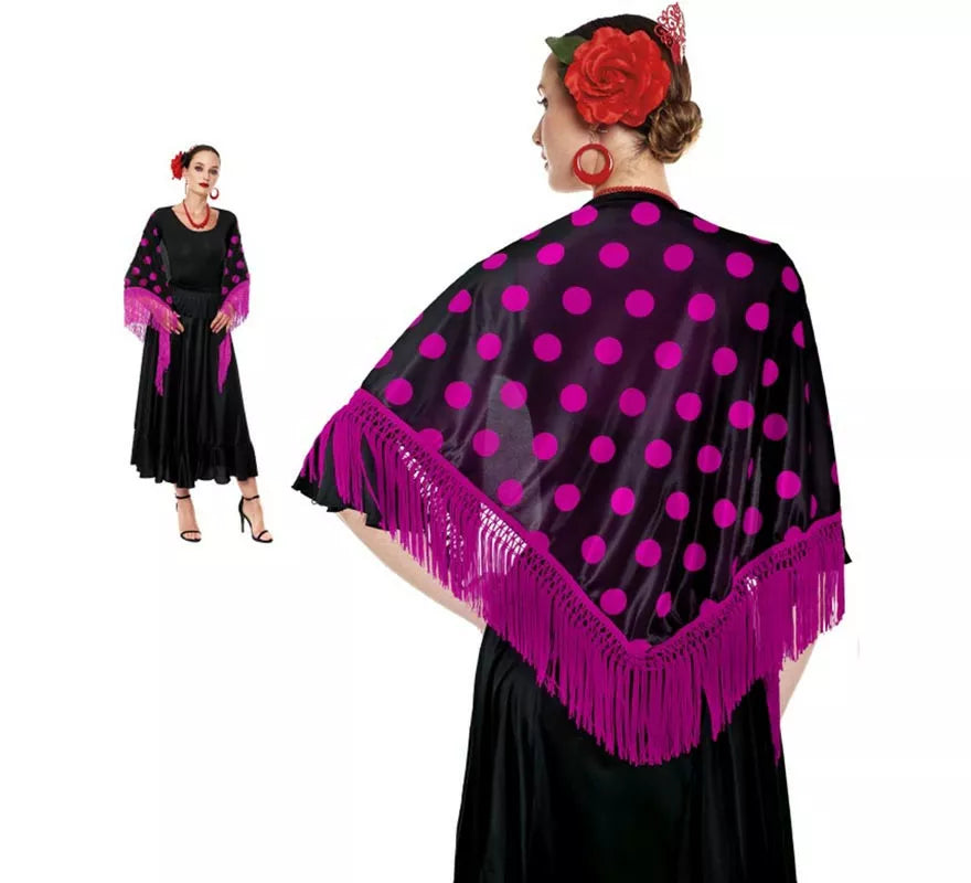 Translation missing: es.Mantón Sevillana o Chulapa de 150x60 cm negro y lunares en varios colores