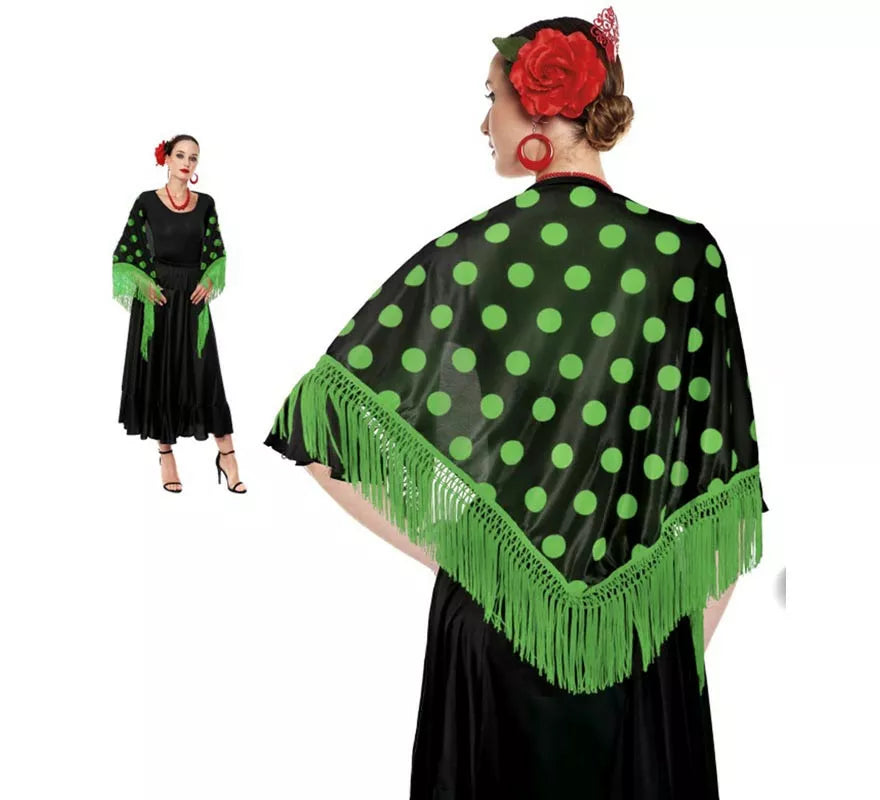 Translation missing: es.Mantón Sevillana o Chulapa de 150x60 cm negro y lunares en varios colores