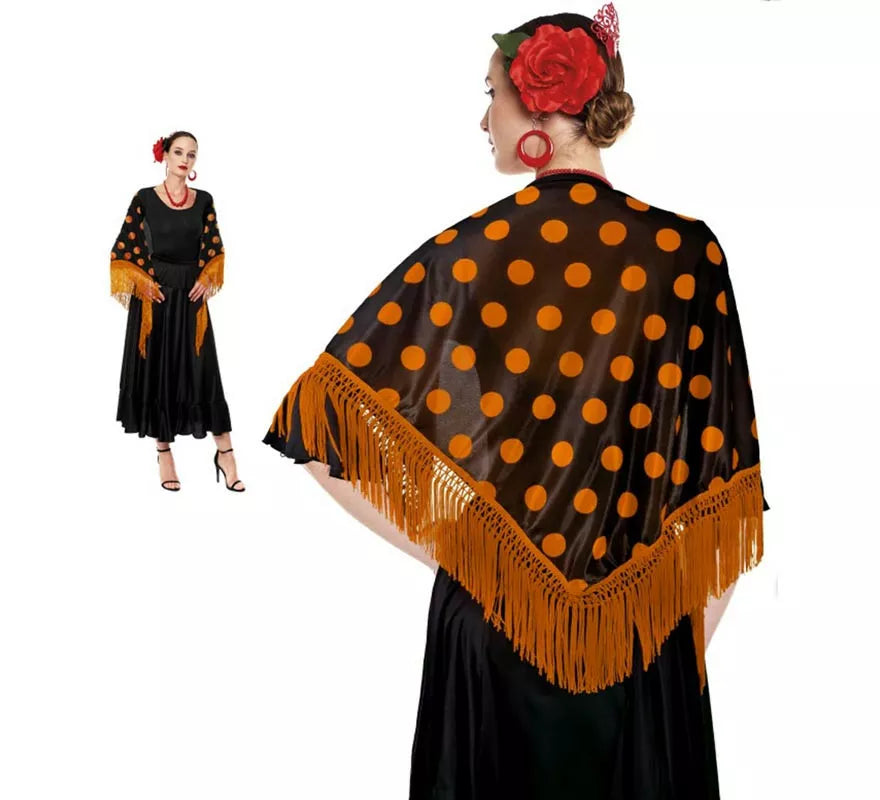 Translation missing: es.Mantón Sevillana o Chulapa de 150x60 cm negro y lunares en varios colores