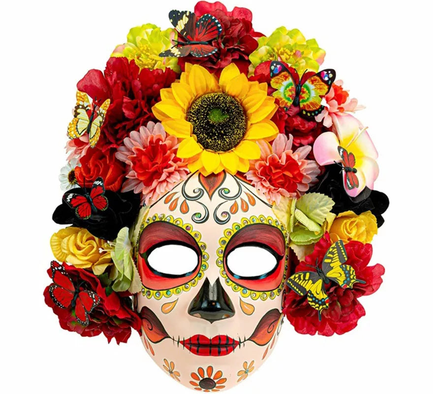 Translation missing: es.Máscara Catrina Día de Los Muertos con Flores