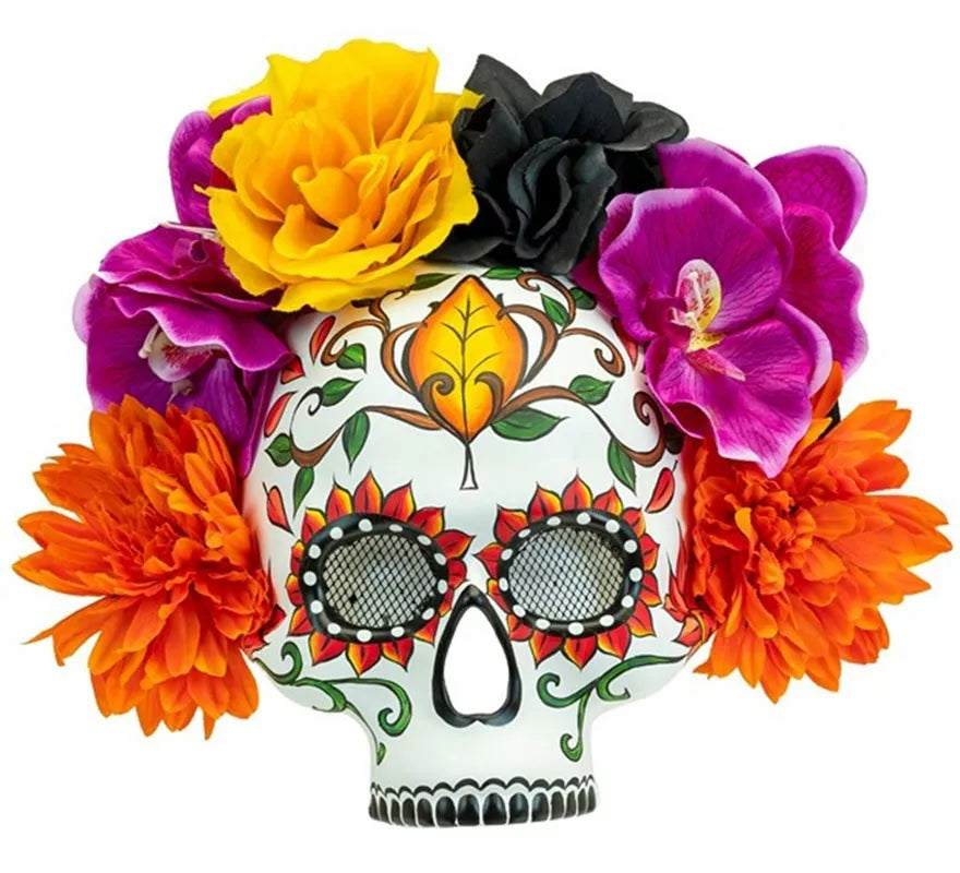 Translation missing: es.Máscara de Calavera Día de Los Muertos con Flores de Colores