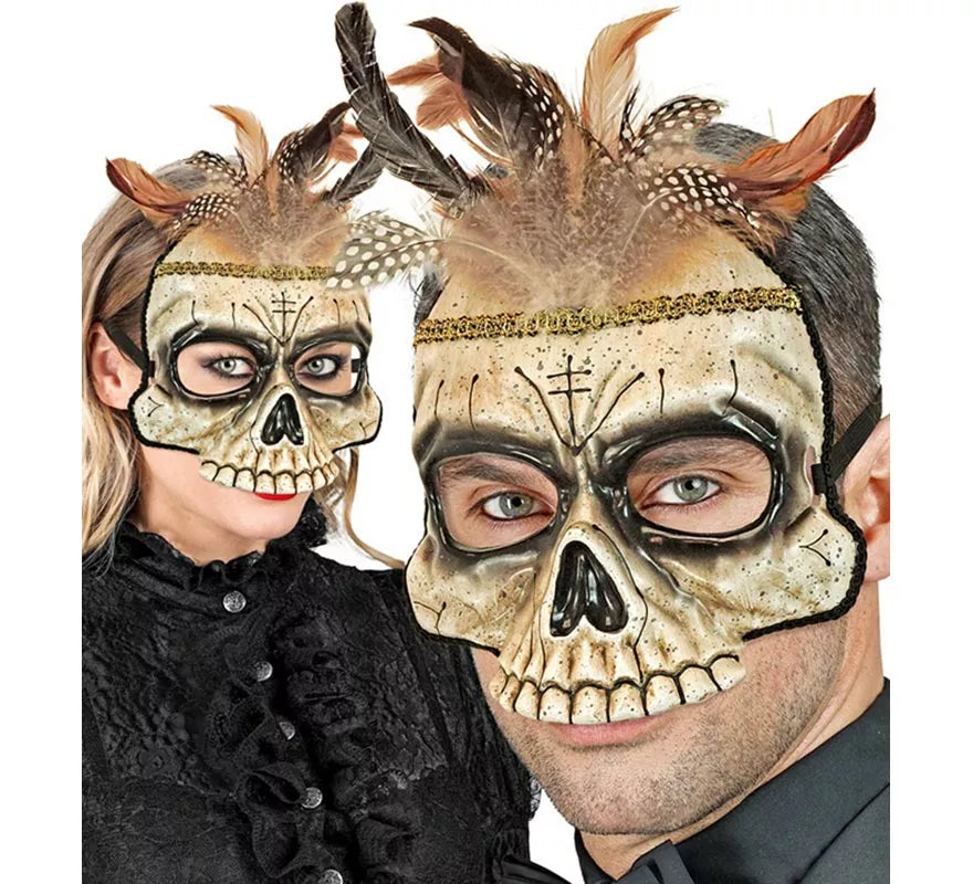 Translation missing: es.Máscara de Calavera Vudú con Plumas sin Barbilla