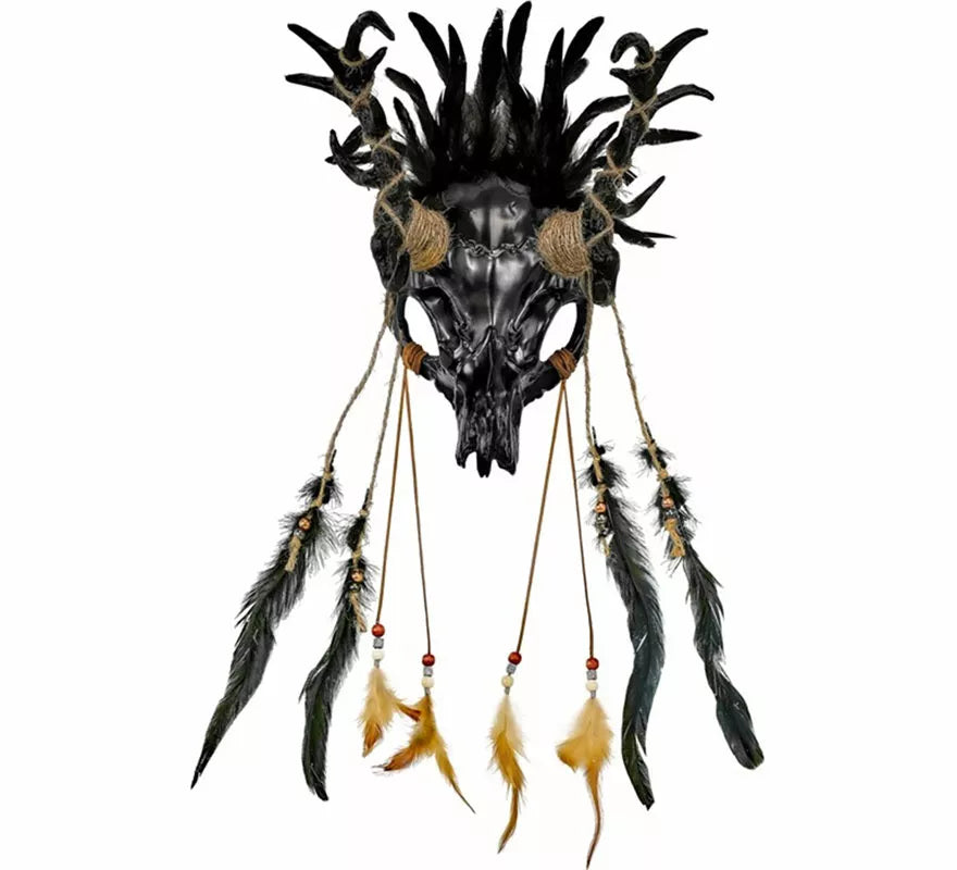 Translation missing: es.Máscara de Chamán Calavera negra con Plumas