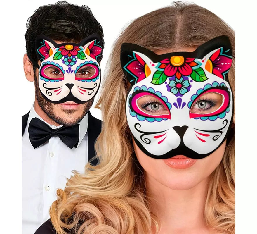 Translation missing: es.Máscara de Gato Catrina Día de Los Muertos sin Barbilla