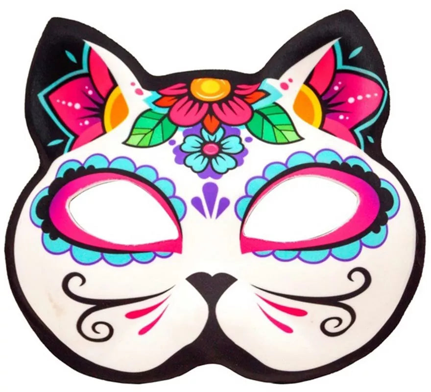 Translation missing: es.Máscara de Gato Catrina Día de Los Muertos sin Barbilla