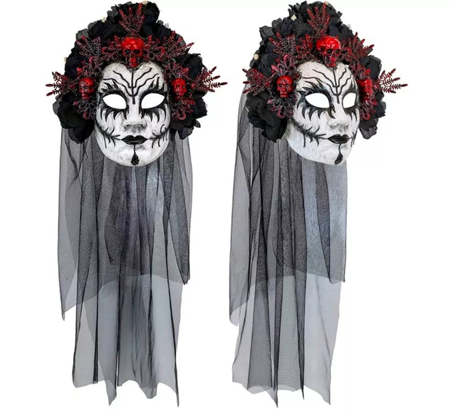 Translation missing: es.Máscara de Reina de La Muerte con Rosas negras y Velo