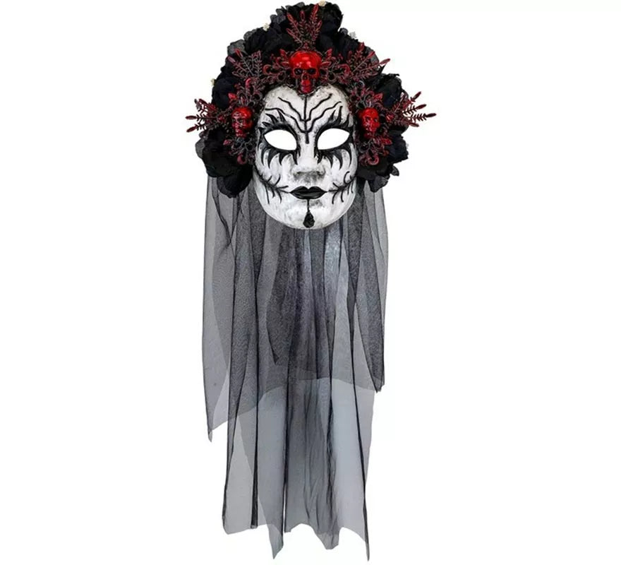 Translation missing: es.Máscara de Reina de La Muerte con Rosas negras y Velo