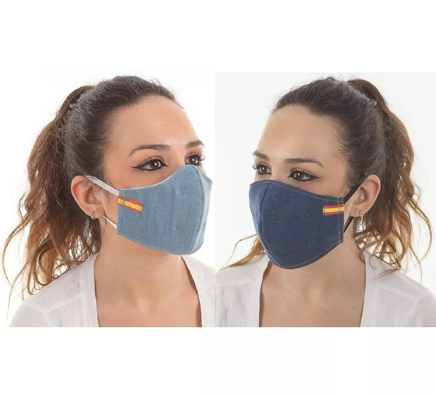 Mascarilla Higiénica Jeans chica con Bandera 3 filtros en 2 colores surtidos