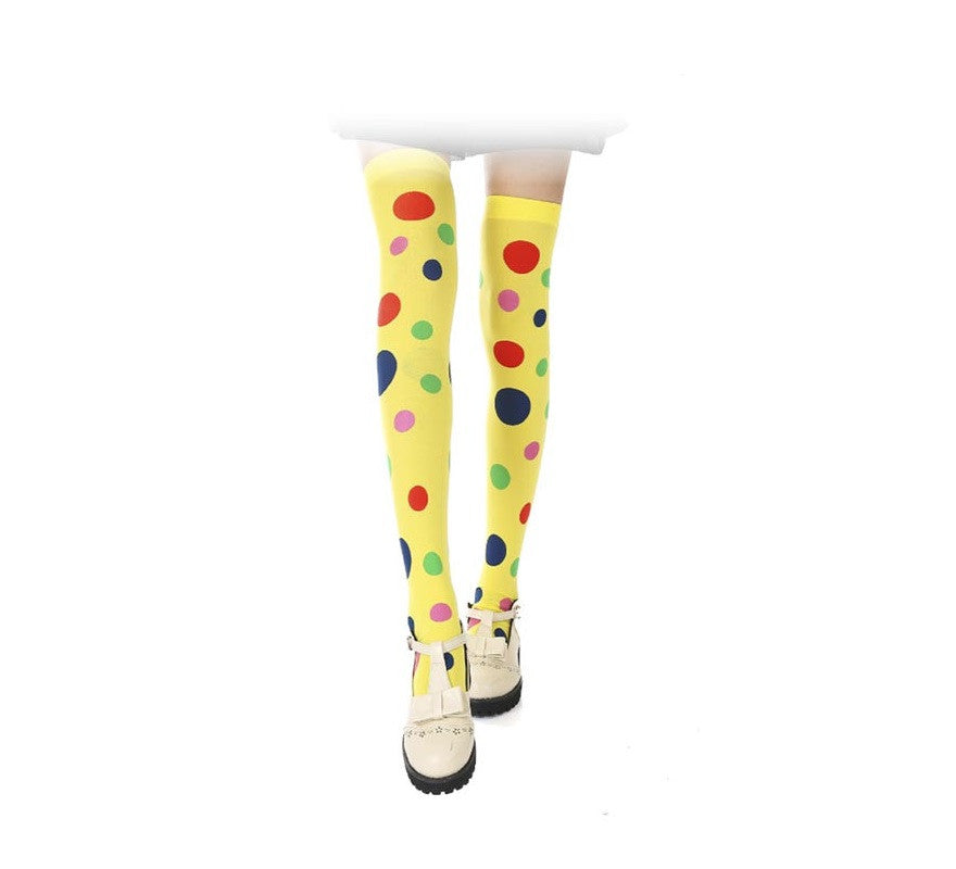Translation missing: es.Medias de Payaso amarillas con lunares adulto