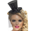 Mini Sombrero de Copa Burlesque Negro con Velo para Mujer