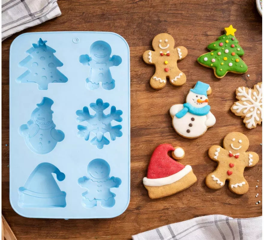 Molde de Silicona azul para 6 Galletas Navideñas de 16x25 cm