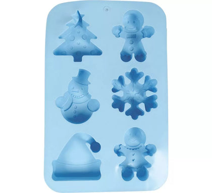Molde de Silicona azul para 6 Galletas Navideñas de 16x25 cm