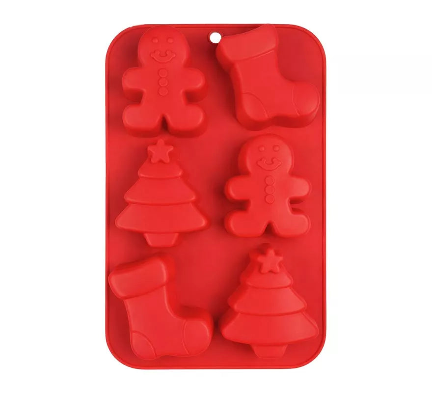 Translation missing: es.Molde de Silicona rojo para 6 Galletas Navideñas de 16x25 cm
