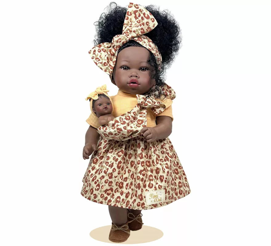 Translation missing: es.Muñeca Addis con Bebé y Vestido Animal Print de 45 cm