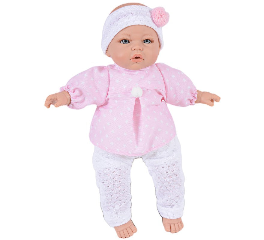 Translation missing: es.Muñeca Bebe Leyre con pijama rosa y blanco de 40 cm