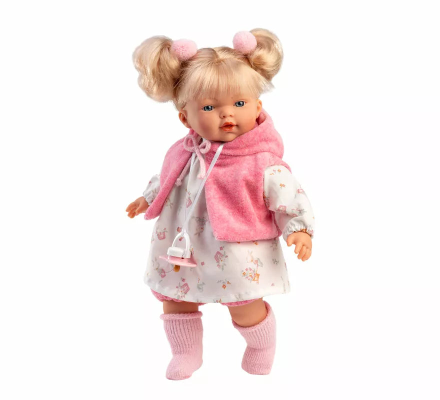 Muñeca Roberta Llorona de 33 cm con Vestido Estampado y Capa