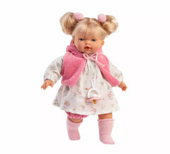 Muñeca Roberta Llorona de 33 cm con Vestido Estampado y Capa