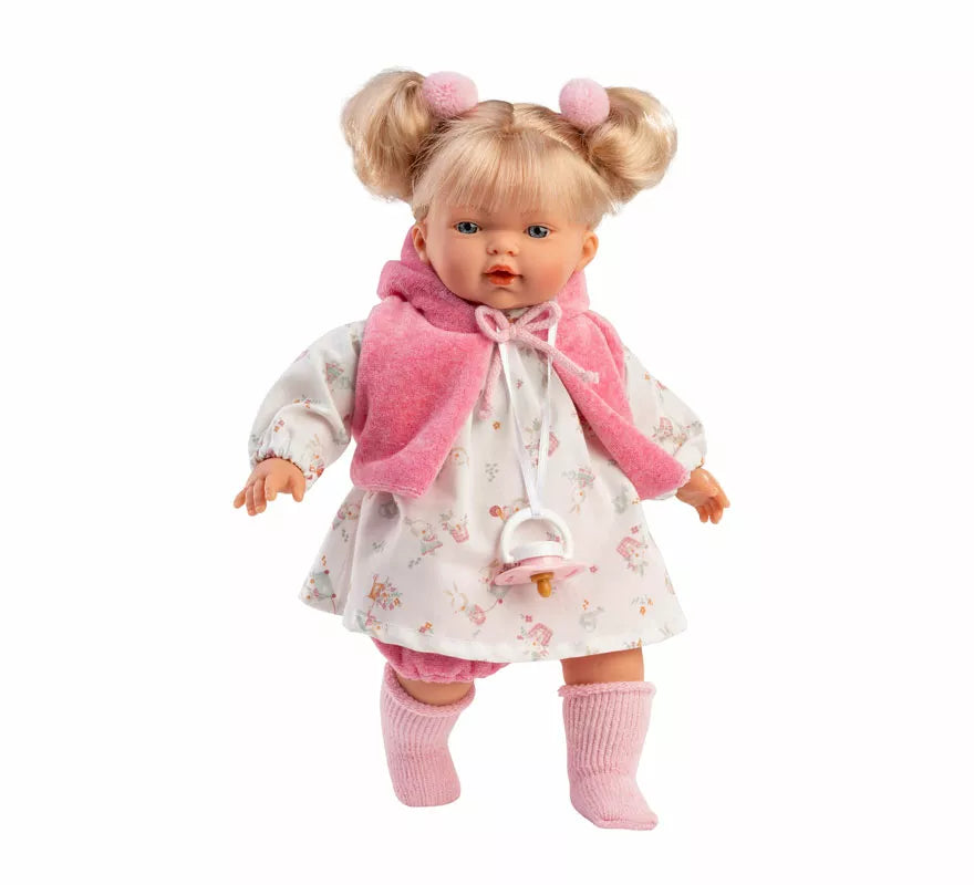 Translation missing: es.Muñeca Roberta Llorona de 33 cm con Vestido Estampado y Capa