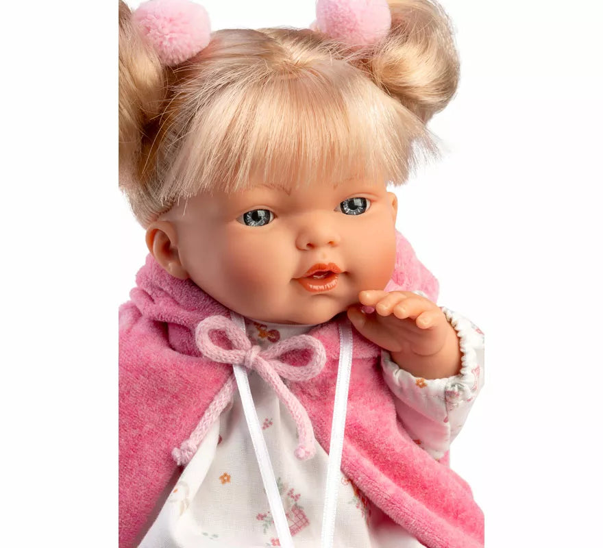 Muñeca Roberta Llorona de 33 cm con Vestido Estampado y Capa