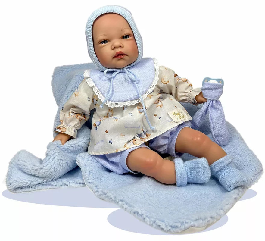 Translation missing: es.Muñeco Carlo con Manta y Conjunto azul de 45 cm