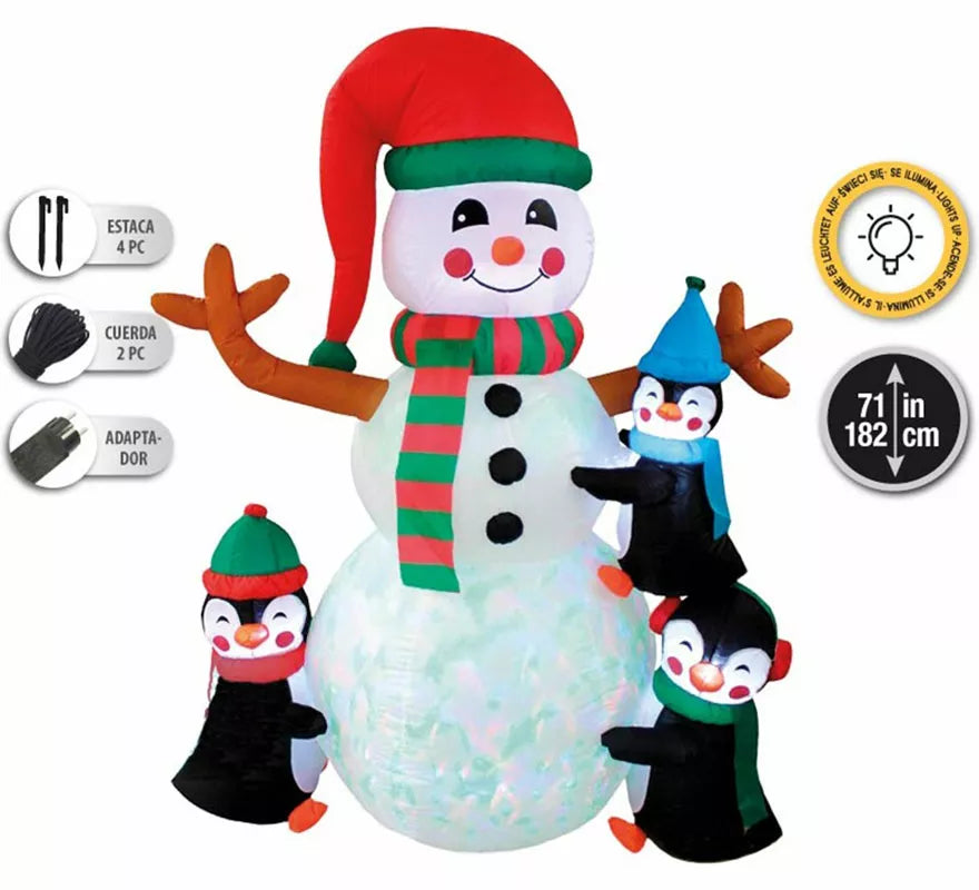 Translation missing: es.Muñeco de Navidad y Pingüinos Hinchables con LED de 182 cm