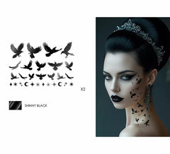Pack 2 Hojas de Tatuajes Cuervos Brillantes de 15x11 cm