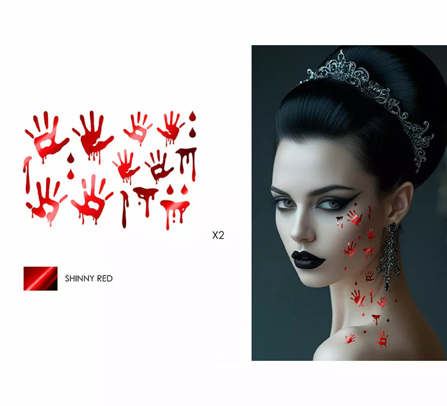 Pack 2 Hojas de Tatuajes Manos Sangre Brillantes de 15x11