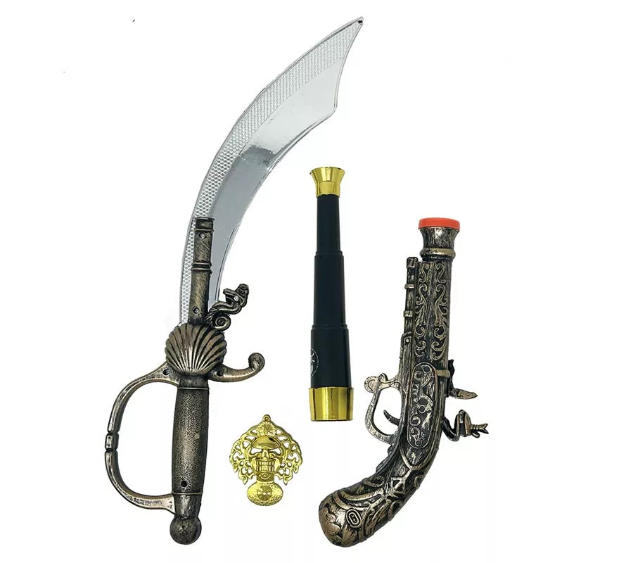 Translation missing: es.Pack Armas Pirata: Espada, Pistola, Catalejo y Medalla de Plástico
