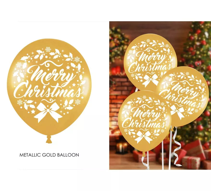 Translation missing: es.Pack de 10 Globos dorados de Feliz Navidad de Látex