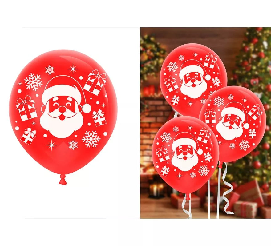 Pack de 10 Globos rojos de Papá Noel de Látex