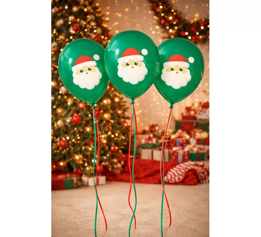 Pack de 10 Globos verdes de Papá Noel de Látex