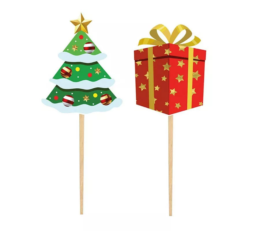 Translation missing: es.Pack de 12 Palillos Decorativos Árbol de Navidad de papel de 6 cm