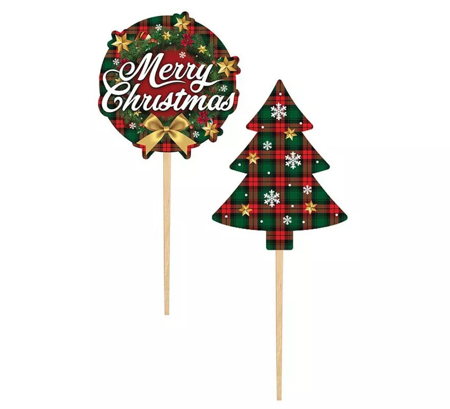 Translation missing: es.Pack de 12 Palillos Decorativos Merry Christmas de papel de 6 cm
