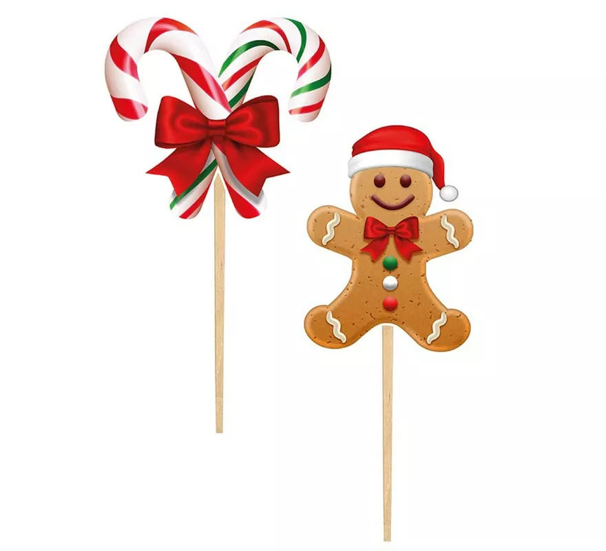 Pack de 12 Palillos Decorativos Navideños de papel de 6 cm