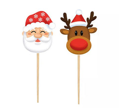 Pack de 12 Palillos Decorativos Papá Noel de papel de 6 cm