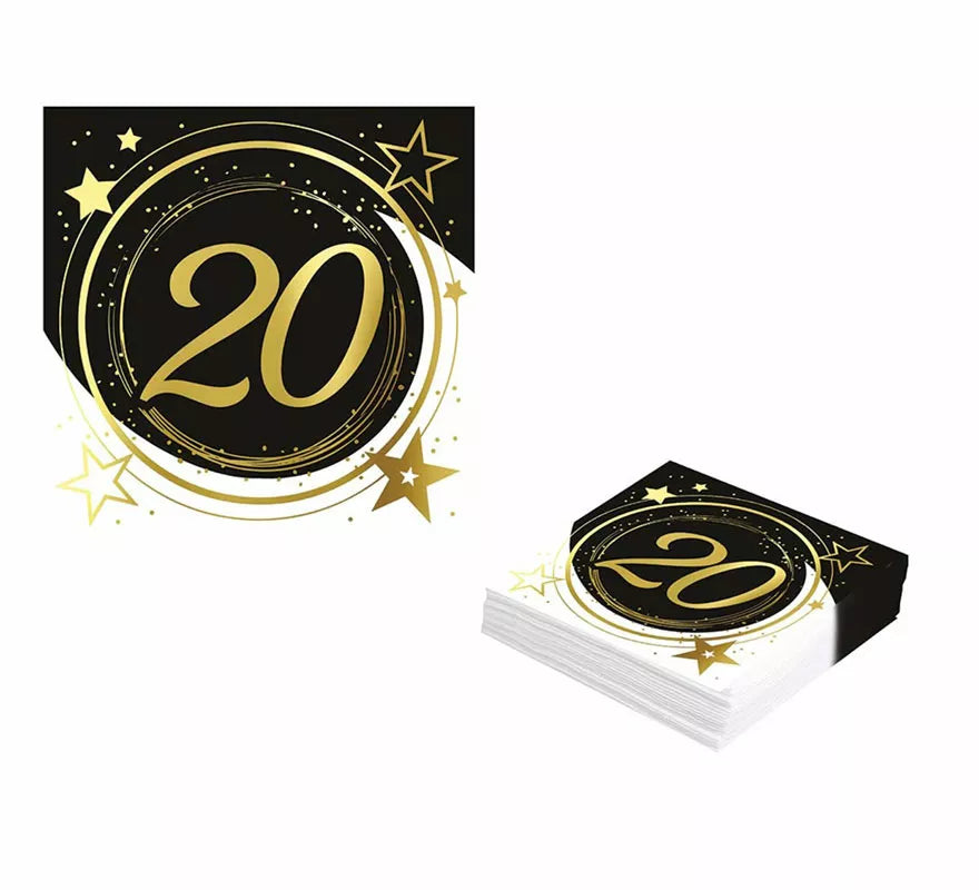 Translation missing: es.Pack de 12 Servilletas 20 Años Cumpleaños y Aniversarios de 33X33 cm