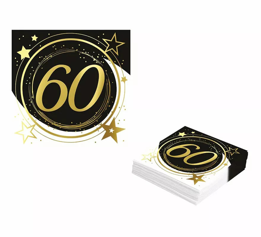 Translation missing: es.Pack de 12 Servilletas 60 Años Cumpleaños y Aniversarios de 33X33 cm