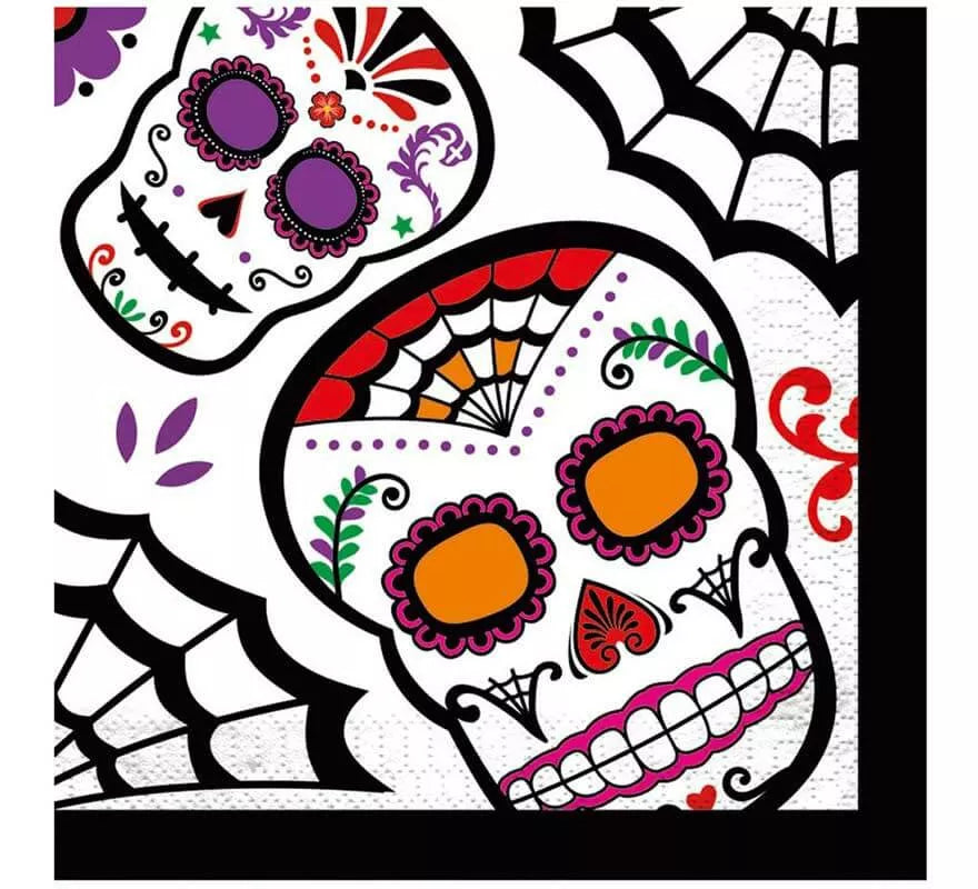 Pack de 12 Servilletas del Día de los Muertos 33x33 cm