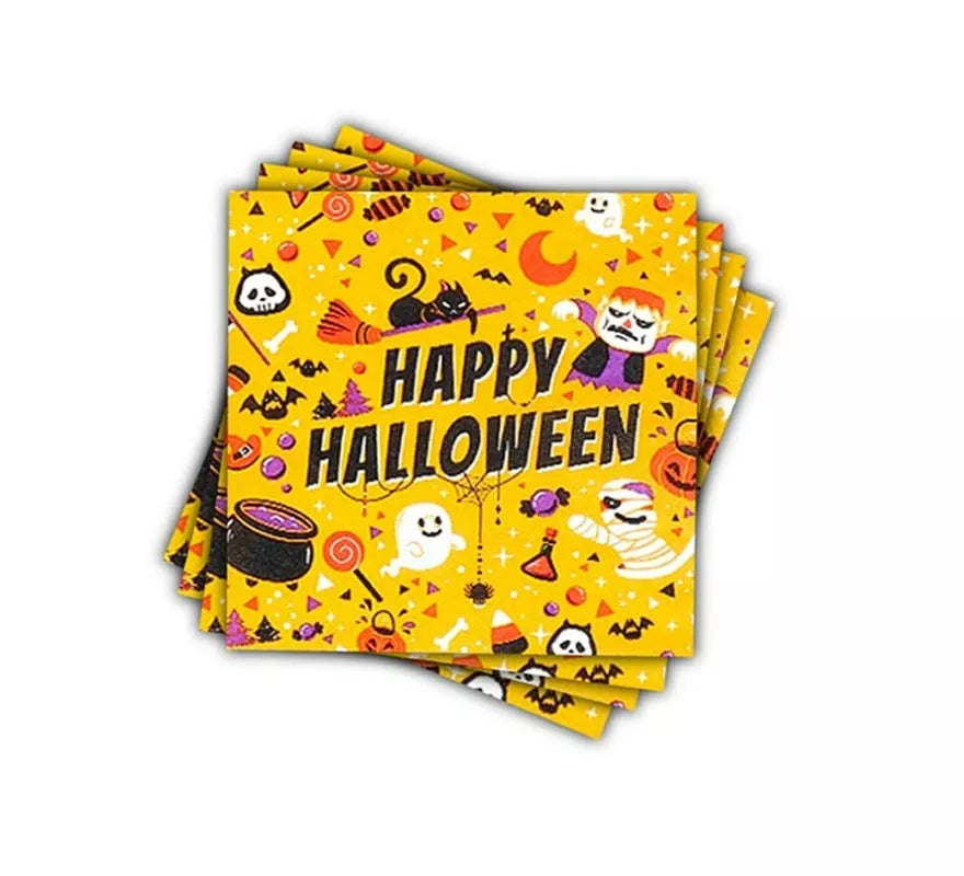 Translation missing: es.Pack de 12 Servilletas Happy Halloween Print naranja de 33x33 cm