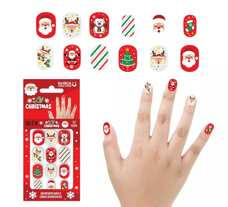 Translation missing: es.Pack de 12 Uñas Adhesivas de Papá Noel para niña