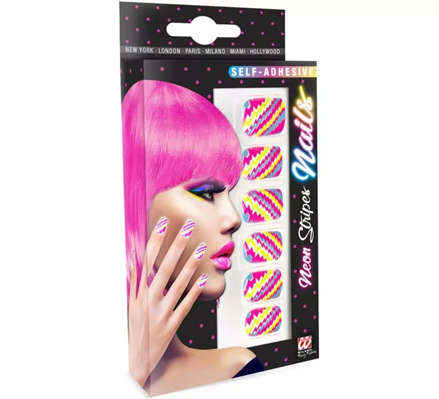 Translation missing: es.Pack de 12 Uñas Autoadhesivas de Rayas neón