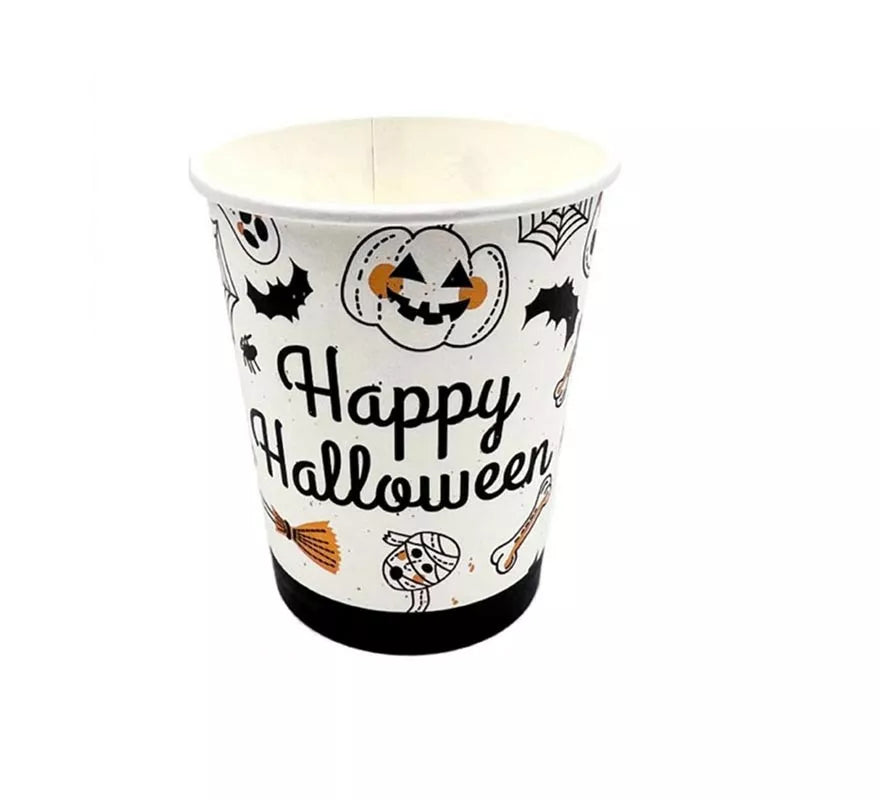 Translation missing: es.Pack de 12 Vasos de 250 ml Happy Halloween Print blanco y negro