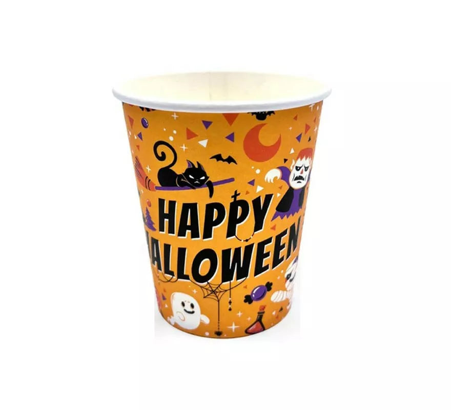 Translation missing: es.Pack de 12 Vasos de 250 ml Happy Halloween Print naranja