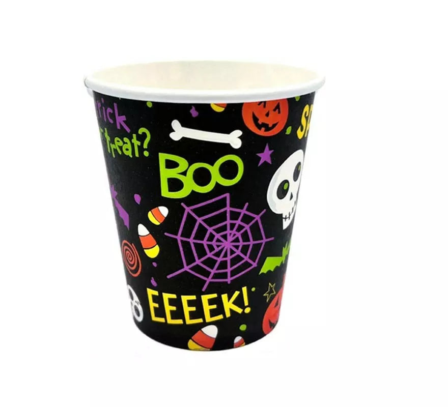 Translation missing: es.Pack de 12 Vasos de 250 ml Spooky Halloween Print naranja