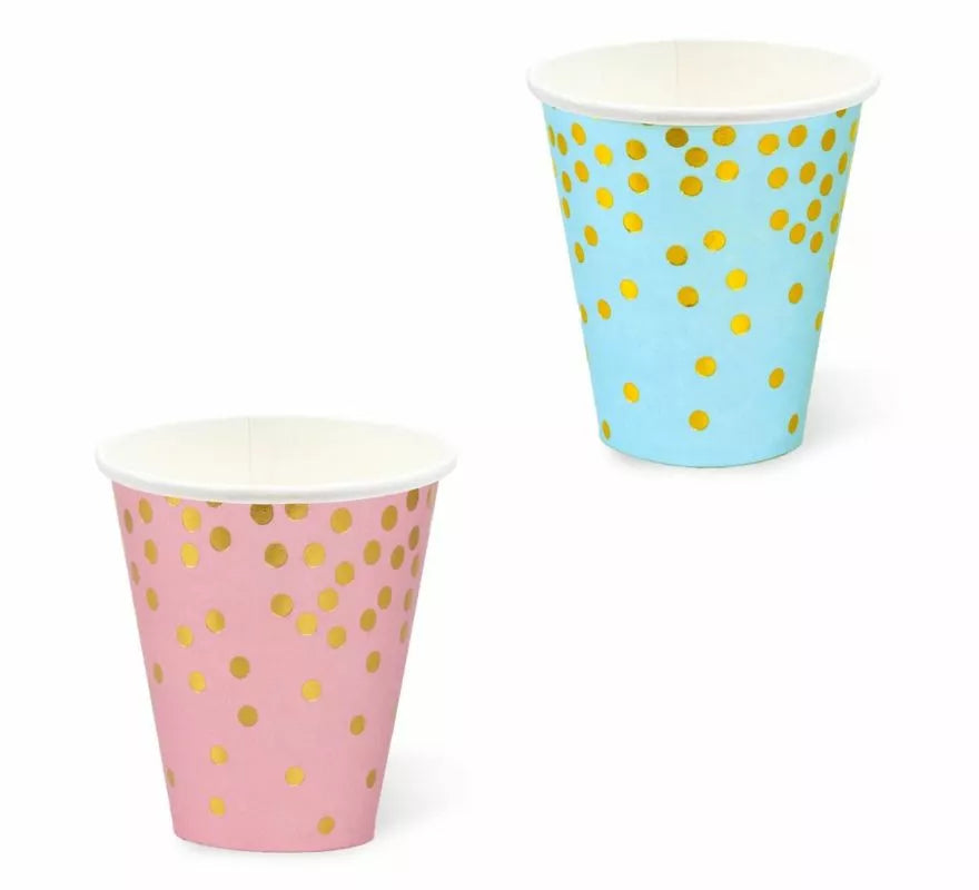 Pack de 12 Vasos de cartón con lunares dorados de 250 ml en varios colores