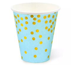 Pack de 12 Vasos de cartón con lunares dorados de 250 ml en varios colores