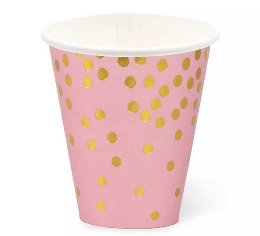 Pack de 12 Vasos de cartón con lunares dorados de 250 ml en varios colores