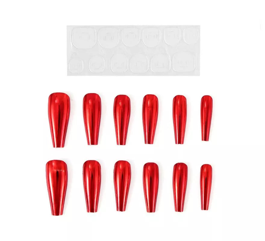 Translation missing: es.Pack de 13 Uñas Autoadhesivas efecto metal roja