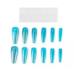Pack de 13 Uñas Autoadhesivas efecto metal turquesa